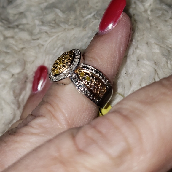 Sz 5, Yellow & White Diamond Ring, 925 Silver, TGW 0.25 Carats, NWT - Picture 9 of 11